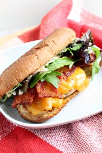 Sweet Tea Brined Chicken Cheddar Sandwich recipe - thicken breasts are brined in sweet tea then fried or grilled. Bacon, cheese, lettuce.