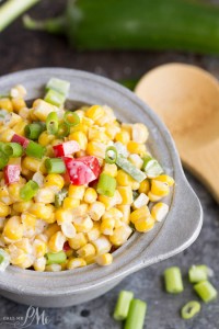 Corn Salad Sweet corn, tomatoes, peppers, onions, and jalapenos are tossed together with creamy mayo.