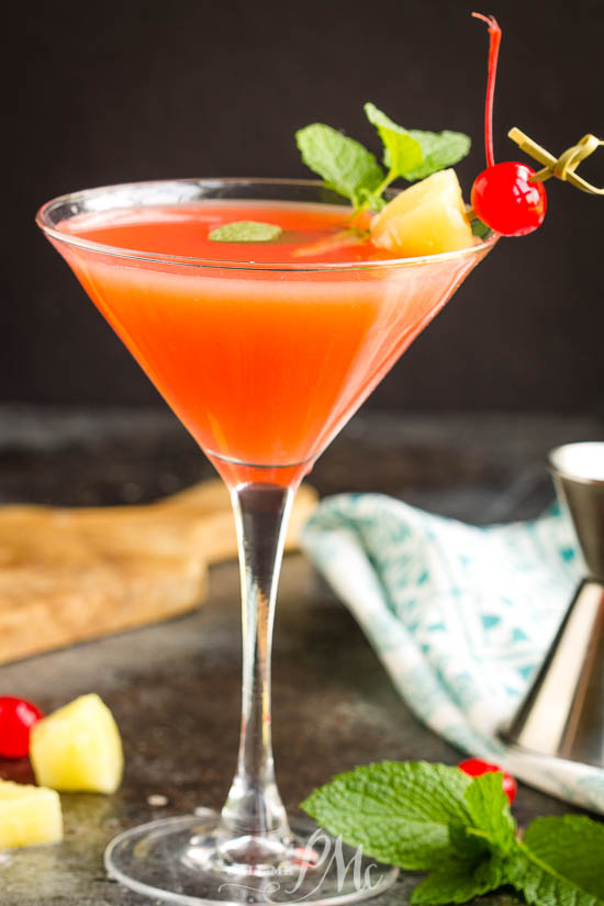 martini with coconut rum, vodka, pineapple juice, grenadine Bikini Martini