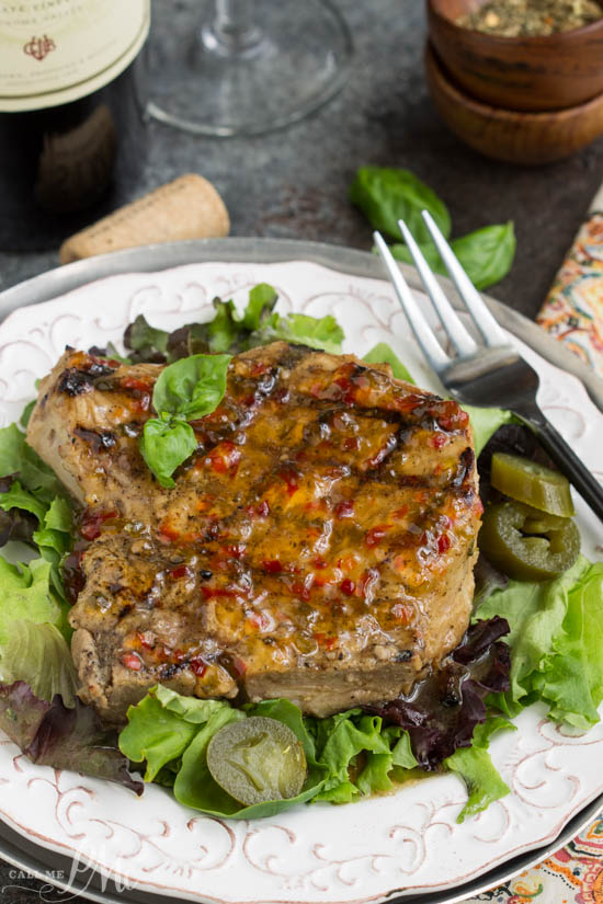 Jalapeno Basil Pork Chop - Succulent, sweet, and just a bit spicy, Jalapeno Basil Pork Chop was my award-winning entry in the MS Magazine Recipe Contest in 2011. It's an simply grilled pork chop with a scrumptious glaze.