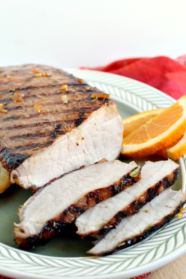 Orange Marmalade Pork Tenderloin - grilled & glazed with orange marmalade & spices. Great for entertaining or easy enough weeknight dinner! #recipe #pork #tenderloin #grilled #orange Orange Marmalade Pork Tenderloin