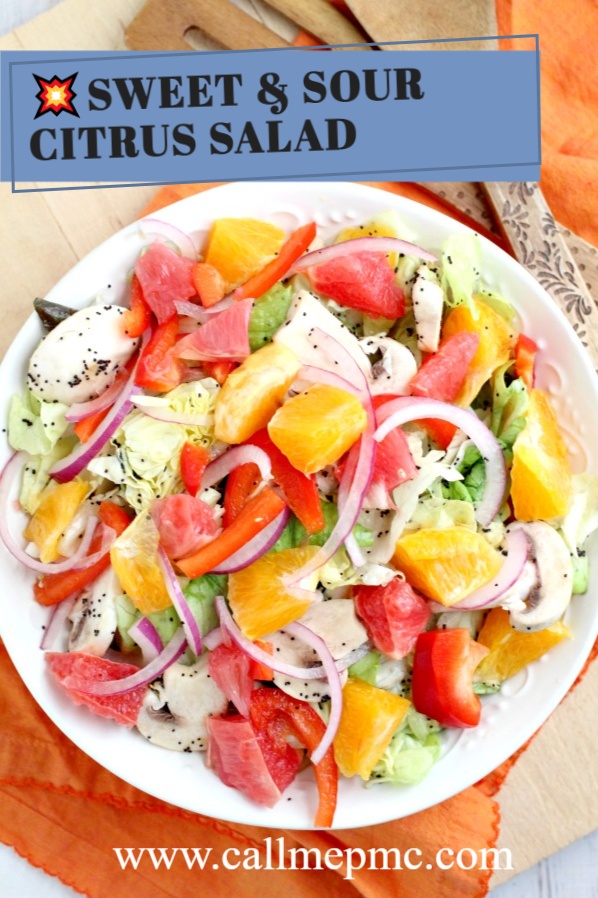 Sweet and Sour Citrus Salad recipe- citrus is the perfect fruit during wintertime. It has fresh vegetables, fruits, honey & poppy seed dressing. #fruit #salad #recipe #fruitsalad #healthy #meal #cleaneating #eatclean