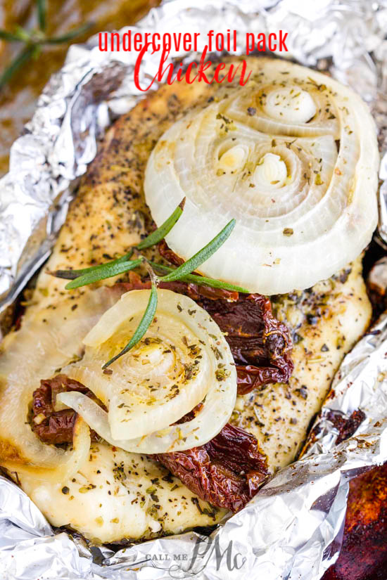 An irresistible and easy dinner option, this Undercover Foil Pack Chicken bakes with vegetables in a foil pack in the oven.