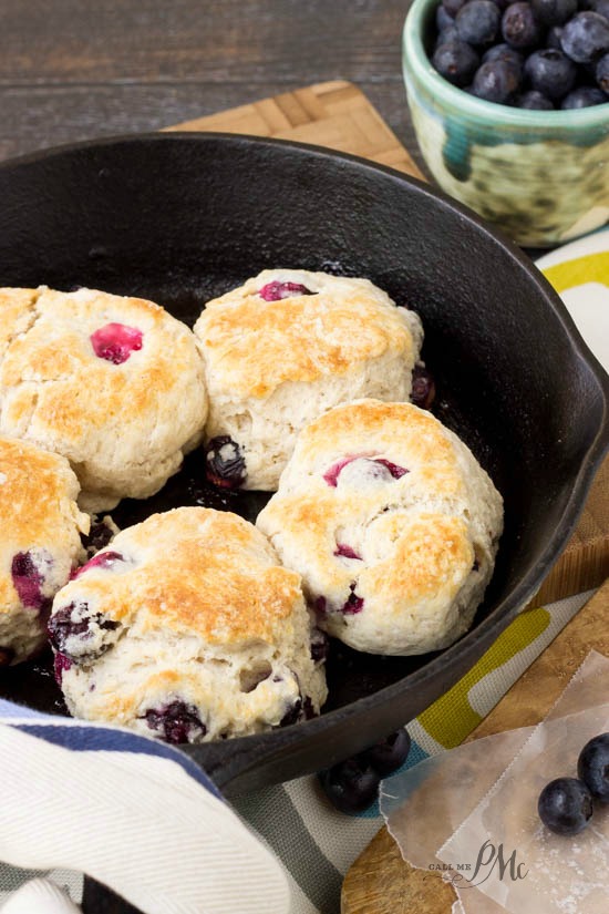 Blueberry Biscuits Homemade biscuits are spiked with fresh, sweet blueberries in this crowd-pleasing recipe. bread in cast iron skillet