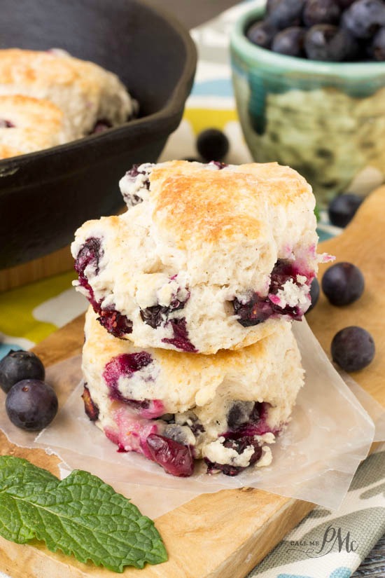 Blueberry Biscuits Homemade biscuits are spiked with fresh, sweet blueberries in this crowd-pleasing recipe. Bread on a cutting board