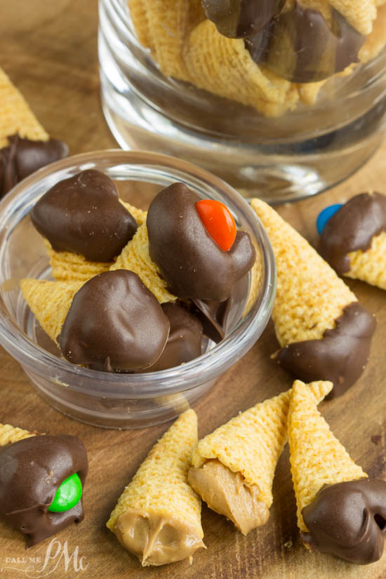 chocolate and peanut butter, no cook candy. Fun chocolate and peanut butter snacks, my Bugle Bites are a sweet, salty, creamy, crunchy delight! And easy, no-cook recipe that is a great way to get kids in the kitchen! Kid-friendly chip dessert in a glass.