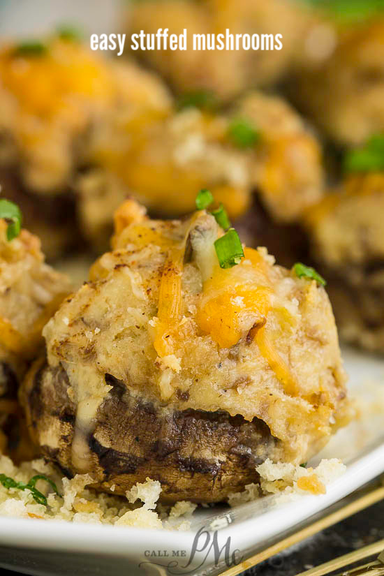 Stuffed Mushrooms are an easy make-ahead appetizer and are jam-packed with flavor from three kinds of cheese, herbs, and spices. #mushrooms #vegetarian #appetizer #recipe #creamcheese #breadcrumbs #makeahead #easy