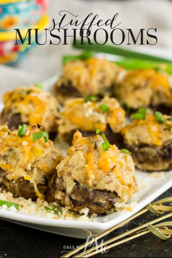 Stuffed Mushrooms are an easy make-ahead appetizer and are jam-packed with flavor from three kinds of cheese, herbs, and spices. #mushrooms #vegetarian #appetizer #recipe #creamcheese #breadcrumbs #makeahead #easy Stuffed Mushrooms