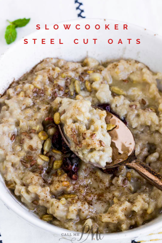 Wake up to a healthy and hot breakfast with this Slow Cooker Oatmeal recipe.  They are delicious, satisfying and couldn't be easier! #oats #slowcooker #crockpot #steelcutoats #breakfast #healthy