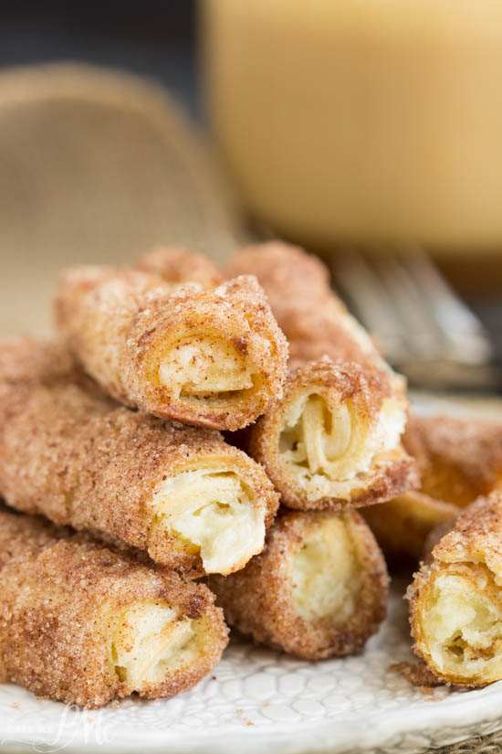 Cream Cheese Cinnamon Rollups -Sweet creamy filling rolled between layers of light crust with a light dusting of a cinnamon-sugar coating. 