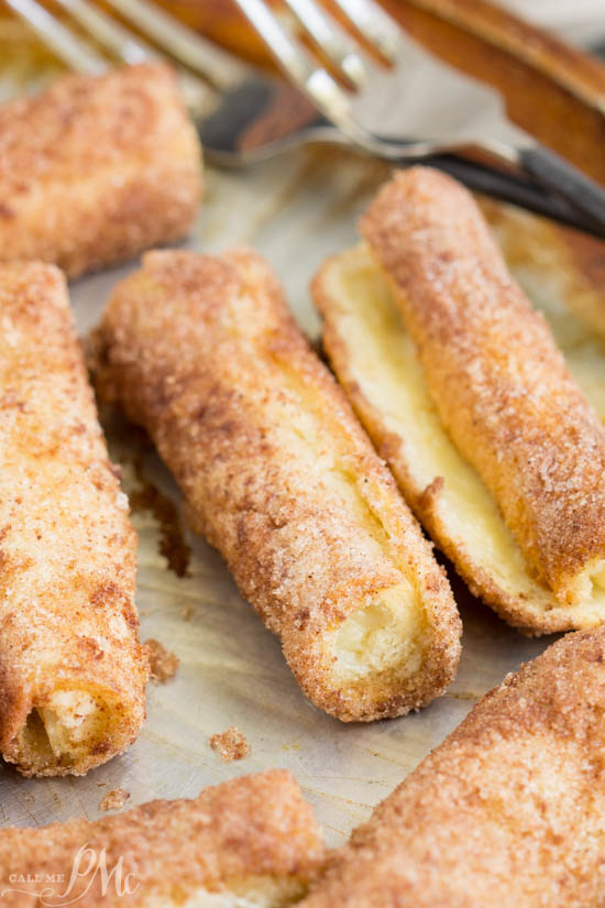 Cream Cheese Cinnamon Rollups -Sweet creamy filling rolled between layers of light crust with a light dusting of a cinnamon-sugar coating. 