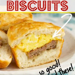 These Stuffed Biscuits are filled with sausage, egg, and cheese and make a delicious portable breakfast that kids love! It's simple and yummy comfort food!