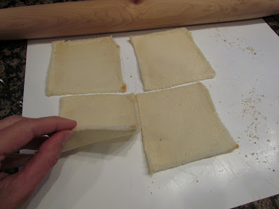 assembling cinnamon sugar bread rollups