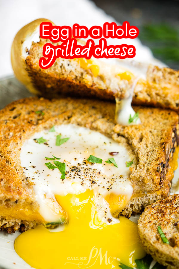 Egg in a Hole Grilled Cheese a simple breakfast recipe of perfectly prepared sunny side up eggs in a grilled cheese sandwich. #grilled #cheese #egginahole #eggs #sunnysideup #grilledcheese #recipe #breakfast #sandwich Egg in a Hole Grilled Cheese