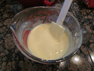 liquid batter in a bowl.