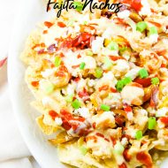 CHICKEN AND SHRIMP FAJITA NACHOS