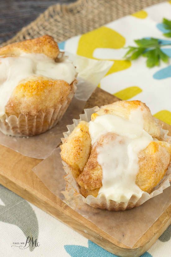 Easy Cinnamon Roll cupcakes covered in cream cheese frosting Cinnamon Roll cupcakes popular Monkey bread made in individual portions