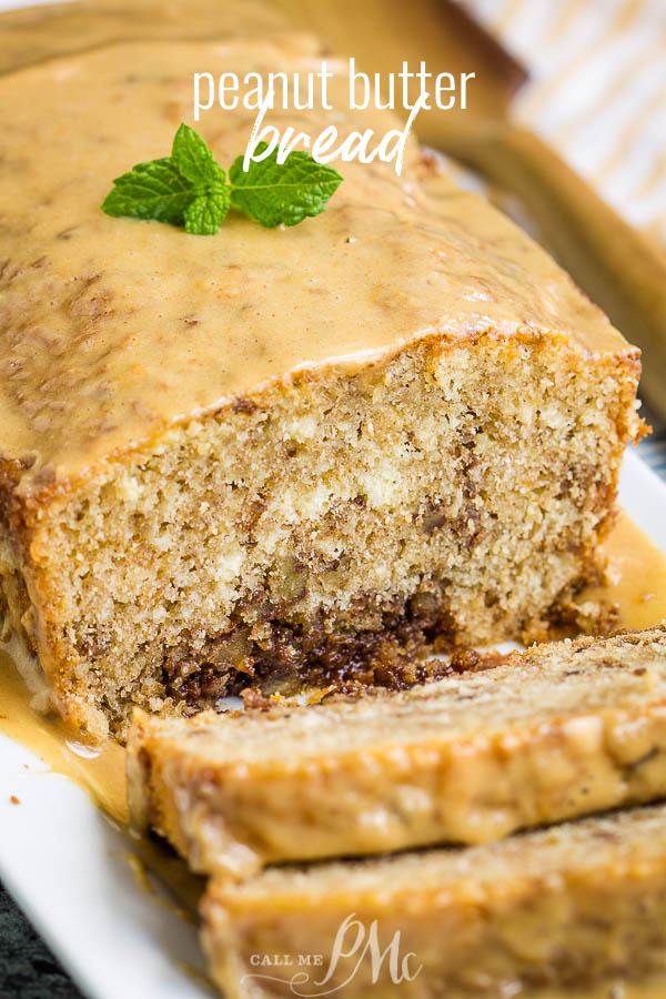 Packed with peanut butter, this Peanut Butter Bread is a decadent, slightly, sweet quick bread that's perfect for breakfast, snacking, or dessert! #bread #dessert #pecans #recipe #peanutbutter Peanut Butter Bread