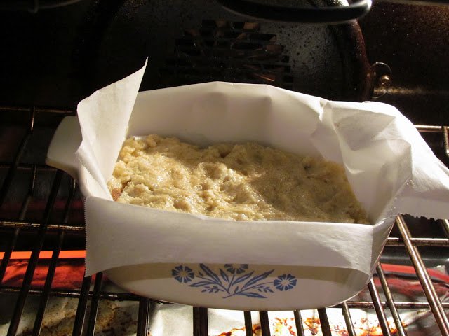 cinnamon biscuit batter in a baking dish.