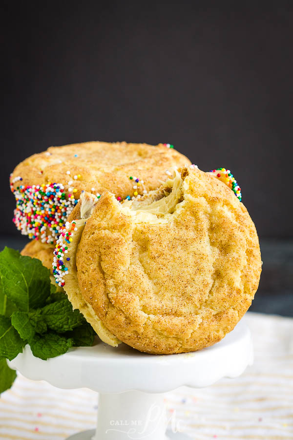 Delicious thick, soft, and chewy Snickerdoodle cookies are filled with Salted Caramel Frosting for a sinfully delicious dessert.