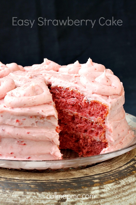 Easy Strawberry Cake recipe. dessert. Easy Strawberry Cake tastes and looks like a bakery cake, but is easier than from-scratch! It's full of strawberries in the cake and the icing. This cake is 'easy' because it starts with a cake mix, but don't worry unless you tell no one will ever know, it tastes like homemade.