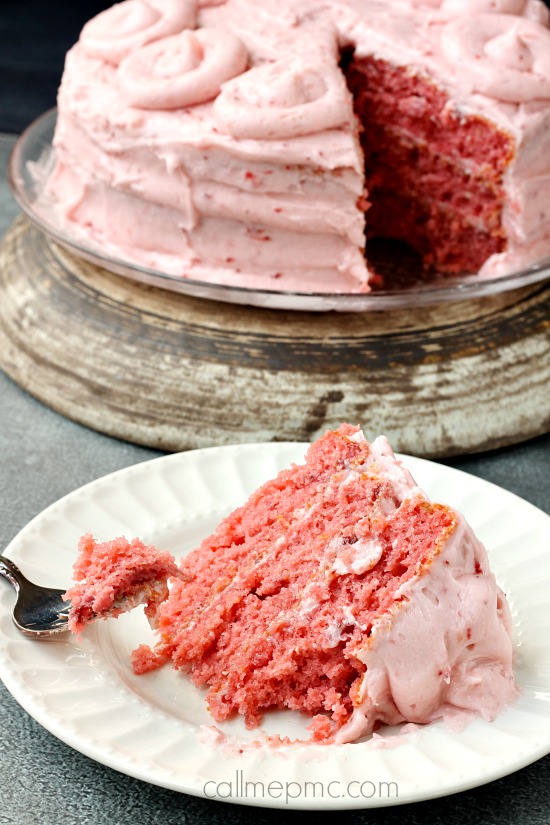 Easy Strawberry Cake recipe. Easy Strawberry Cake tastes and looks like a bakery cake, but is easier than from-scratch! It's full of strawberries in the cake and the icing. This cake is 'easy' because it starts with a cake mix, but don't worry unless you tell no one will ever know, it tastes like homemade.
