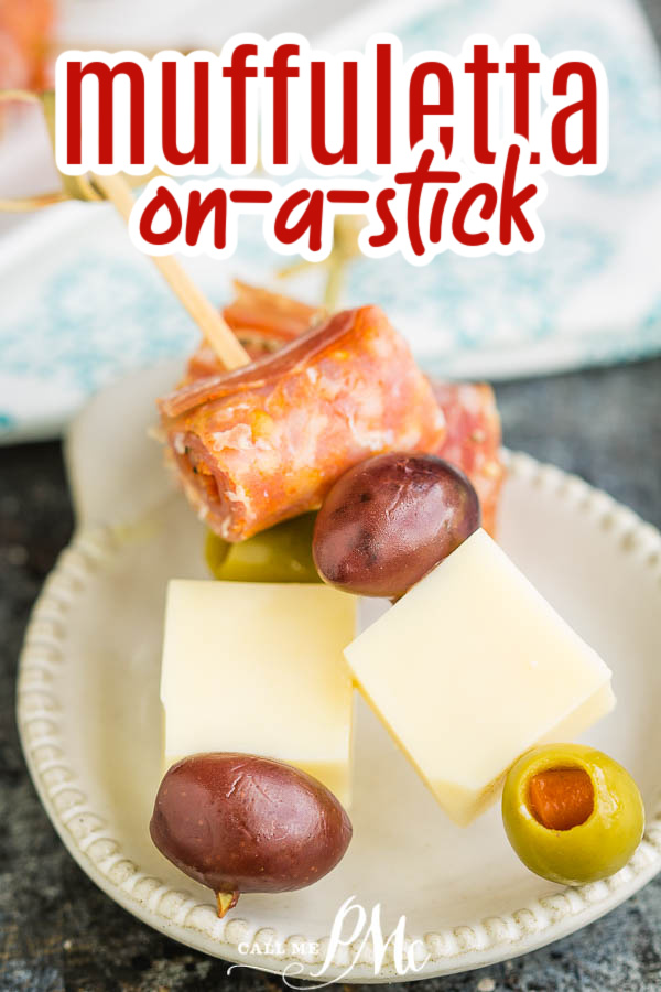 antipasto skewers Muffuletta on a Stick makes a simple, elegant, and fun appetizer! This antipasto is perfect for any party! Easy make-ahead recipe.