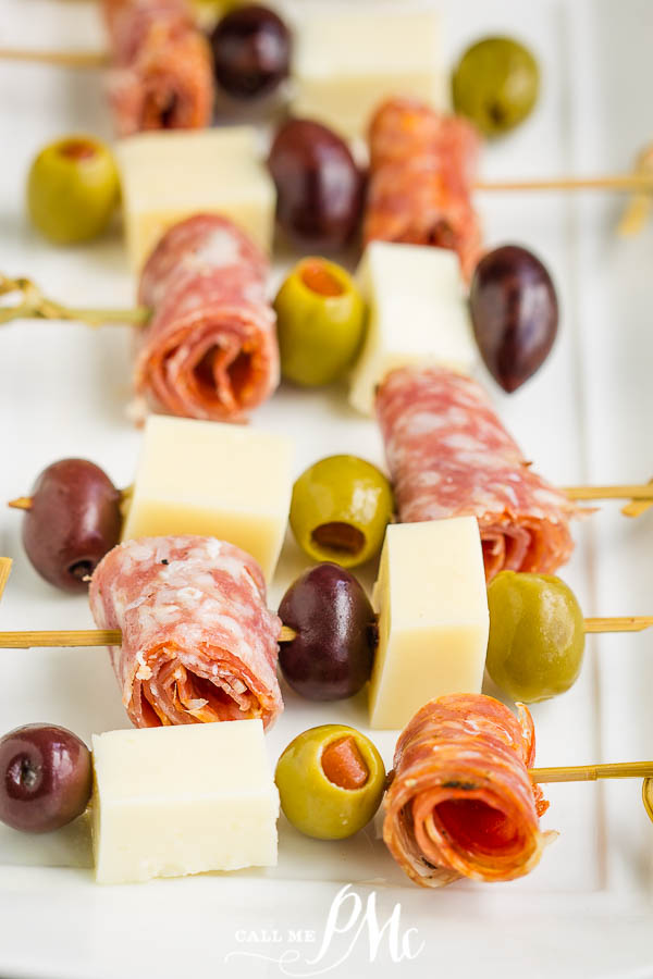 Muffuletta on a Stick makes a simple, elegant, and fun appetizer! This antipasto is perfect for any party! Easy make-ahead recipe.