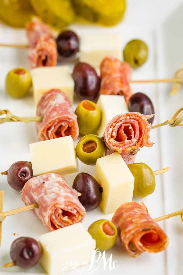 Muffuletta on a Stick makes a simple, elegant, and fun appetizer! This antipasto is perfect for any party! Easy make-ahead recipe.