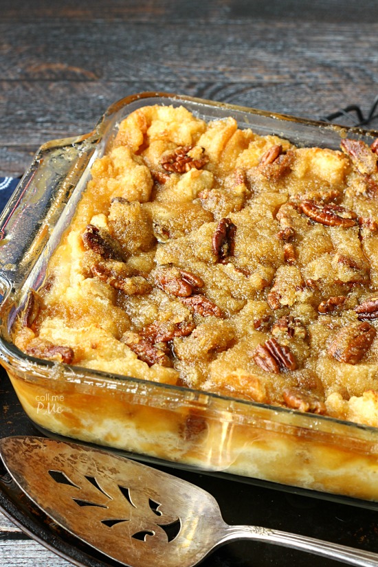Pecan Pie Bread Pudding from callmepmc.com combining 2 classics this bread pudding dessert has a rich pecan pie topping. Serve it for breakfast as French toast gives you an excuse to eat pie for breakfast! 