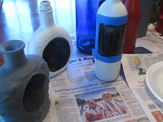 wine bottles painted with chalk paint