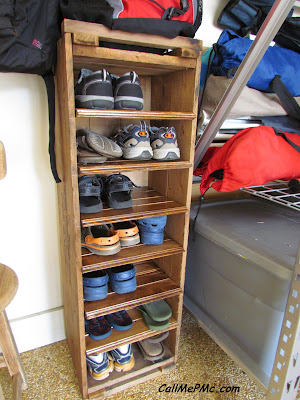 DIY shoe rack with shoes on it.