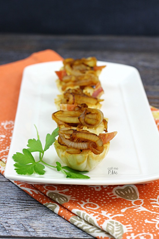 Brie and Onion Bites - caramelized, sweet onions and creamy, warm brie fill pre-made crispy phyllo cups in this easy appetizer recipe!