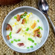 This deliciously creamy Corn and Potato Chowder is filled with diced potatoes, crispy bacon, and a sprinkle of green onion. It’s comforting and coziness in a bowl!