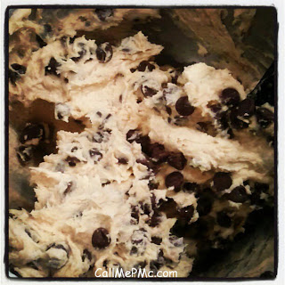 chocolate chip cookie dough, close up.
