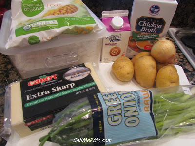 bags and packages of ingredients to make creamy corn chowder recipe.