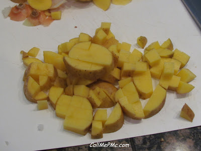 dicing potatoes for corn and potato soup recipe.