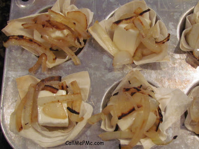 caramelized onions in phyllo cups with Brie.