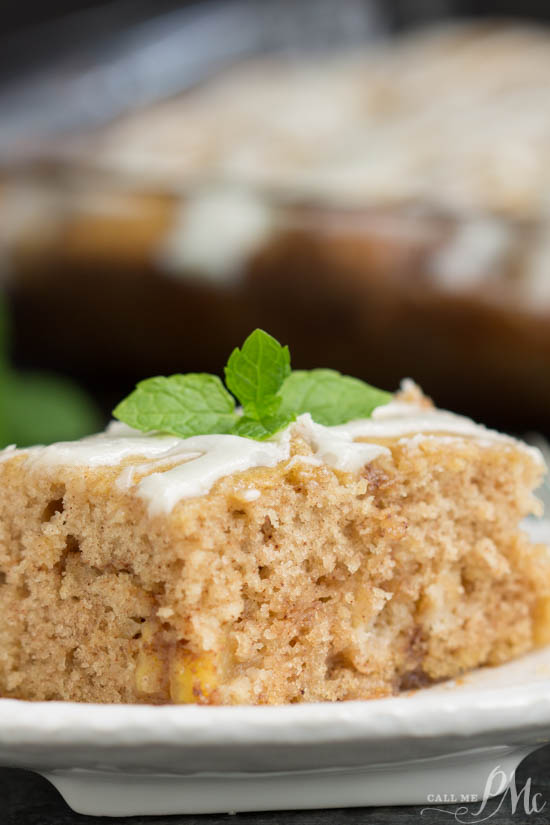 Apple Fritter Cake is moist and bursting with flavor. It's sweet, buttery and filled with caramel apples and cinnamon. Top it off with a sugary glaze and you have a cake that tastes just like an apple fritter! Apple Fritter Cake is moist and bursting with flavor.