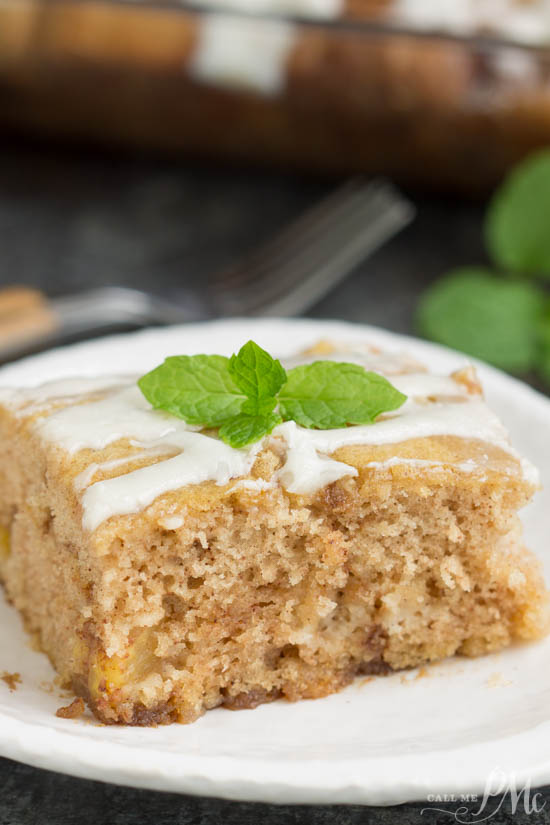 Apple Fritter Cake is moist and bursting with flavor. It's sweet, buttery and filled with caramel apples and cinnamon. Top it off with a sugary glaze and you have a cake that tastes just like an apple fritter! Apple Fritter Cake is moist and bursting with flavor.