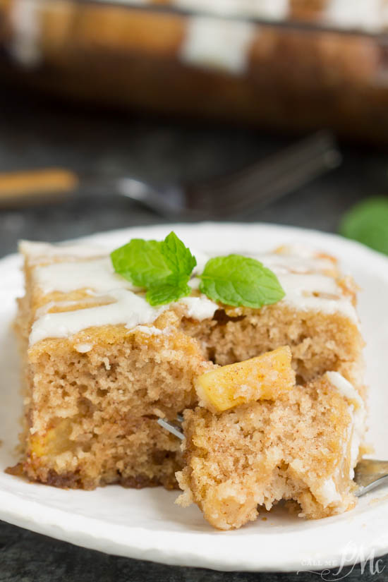 Apple Fritter Cake is moist and bursting with flavor. It's sweet, buttery and filled with caramel apples and cinnamon. Top it off with a sugary glaze and you have a cake that tastes just like an apple fritter! Apple Fritter Cake