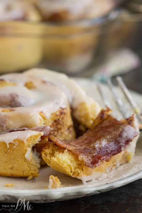 Bacon Cinnamon Rolls are the perfect combination of savory and sweet. A new twist of a comfort food favorite, traditional cinnamon rolls are paired with smokey bacon for a super easy breakfast. breakfast recipe. Bacon Cinnamon Rolls