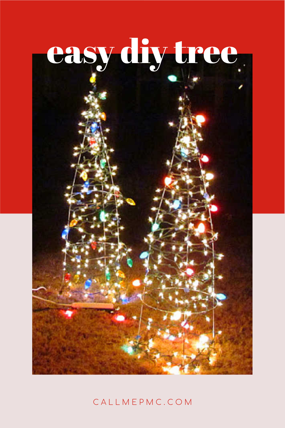 tomato cage Christmas tree with lights.