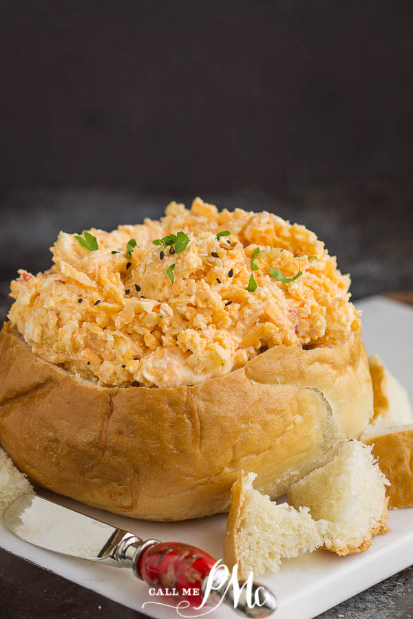 pimento cheese in a bread bowl