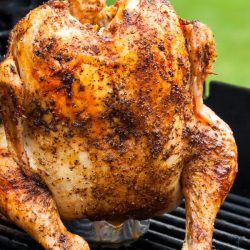 Smoked Beer Can Chicken is the best way to cook a whole chicken on the grill. You get crispy skin while the meat stays juicy and tender.