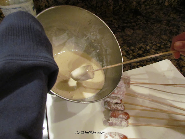 dipping food into batter for frying.