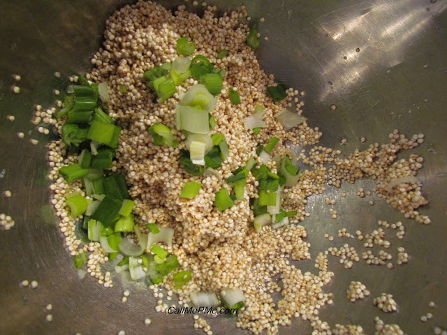 healthy broccoli and quinoa casserole ingredients in a mixing bowl.