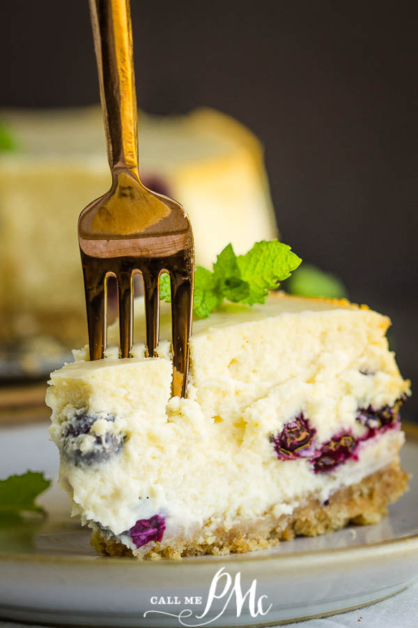 Best Blueberry Cheesecake Recipe (better than Starbucks) - vanilla wafer crust full of fresh fruit. Homemade recipe with detailed instructions #cheesecake #recipes #dessert #callmepmc #dessertrecipe #blueberry Blueberry Cheesecake