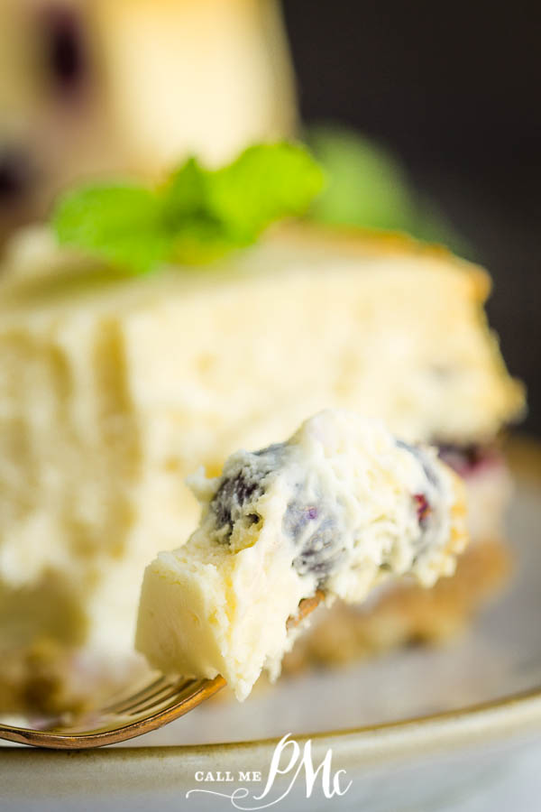 Best Blueberry Cheesecake Recipe (better than Starbucks) - vanilla wafer crust full of fresh fruit. Homemade recipe with detailed instructions #cheesecake #recipes #dessert #callmepmc #dessertrecipe #blueberry Blueberry Cheesecake Recipe