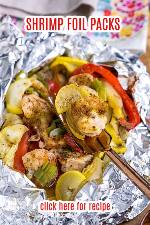 Delicious, healthy, and done in 30 minutes Shrimp Foil Packs in Oven are cooked in foil packets for a fuss-free weeknight meal and easy cleanup! #shrimp #foilpack #camping #campfire #grill #bake #oven #30minutemeal 